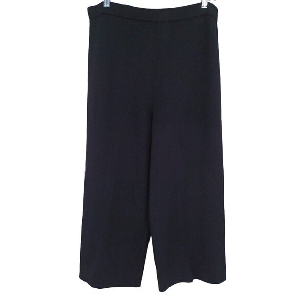 St. John Santana Knit Cropped Wide Leg Pants Black Women's 10 Wool Minimalist - Picture 1 of 9